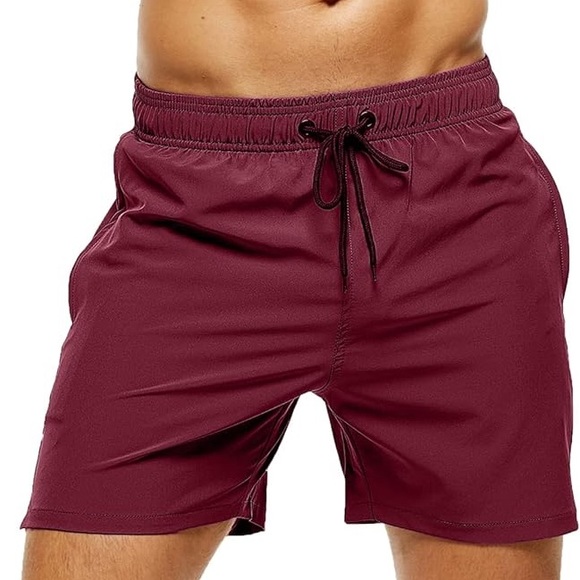 (B47) Blaosn swim shorts in mid length in Color: Burgundy, Size Large - Picture 2 of 11